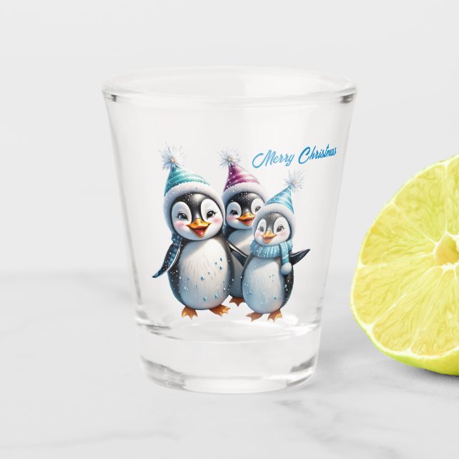 Copo De Shot Três adoráveis pinguins (Frente)
