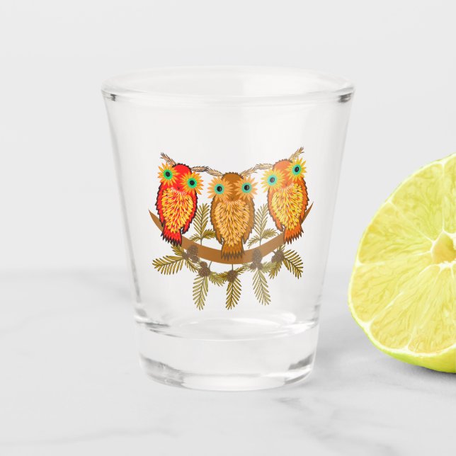 Copo De Shot Três corujas bonitinhas (Frente)