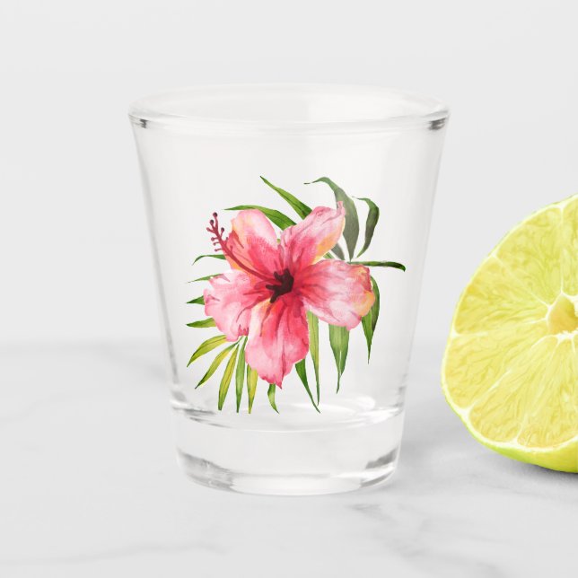 Copo De Shot Tropical Hibiscus Flower Palm Partido Luau (Frente)