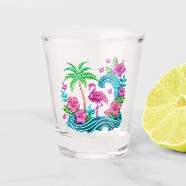 Copo De Shot Tropical Neon Flamingo (Frente)