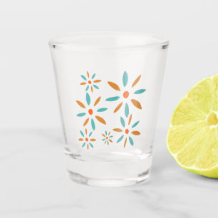 Copo De Shot Turquesa Do Século médio E Flores De Abstrato Lara