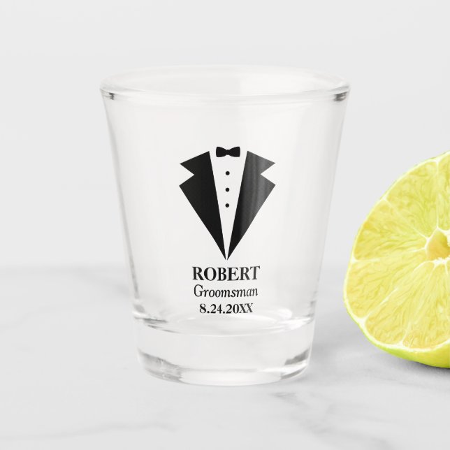 Copo De Shot Tuxedo Personalizado para Padrinhos (Frente)