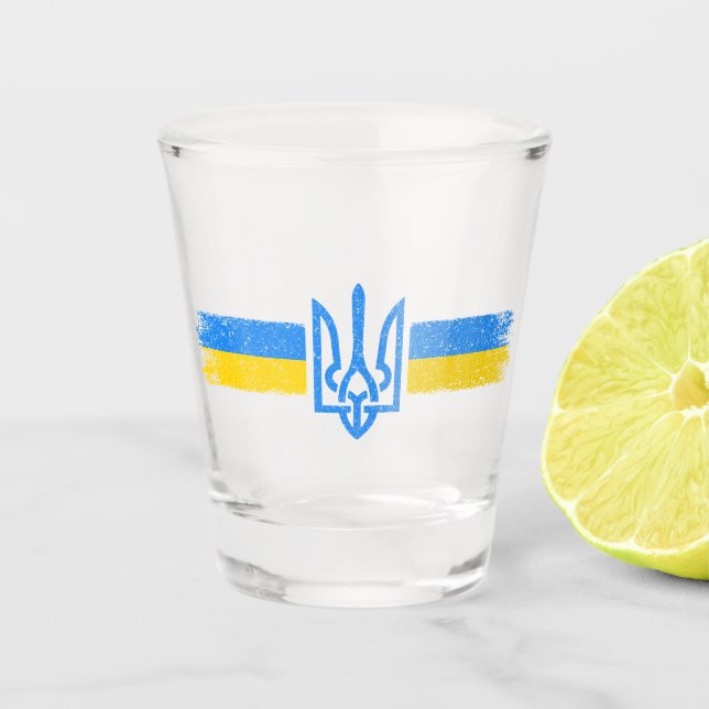 Copo De Shot Ucrânia Trident - Símbolo de Bandeira da Ucrânia (Frente)