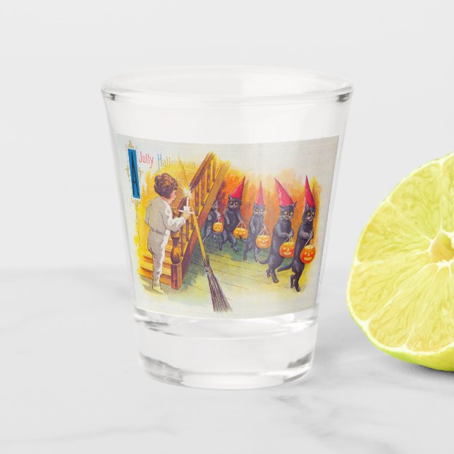 Copo De Shot Um Dia das Bruxas (Gatos Negros) (Frente)