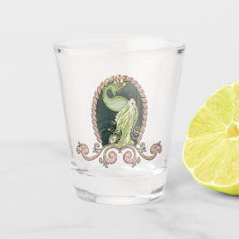Copo De Shot Um pavão majestoso em ouro e verde