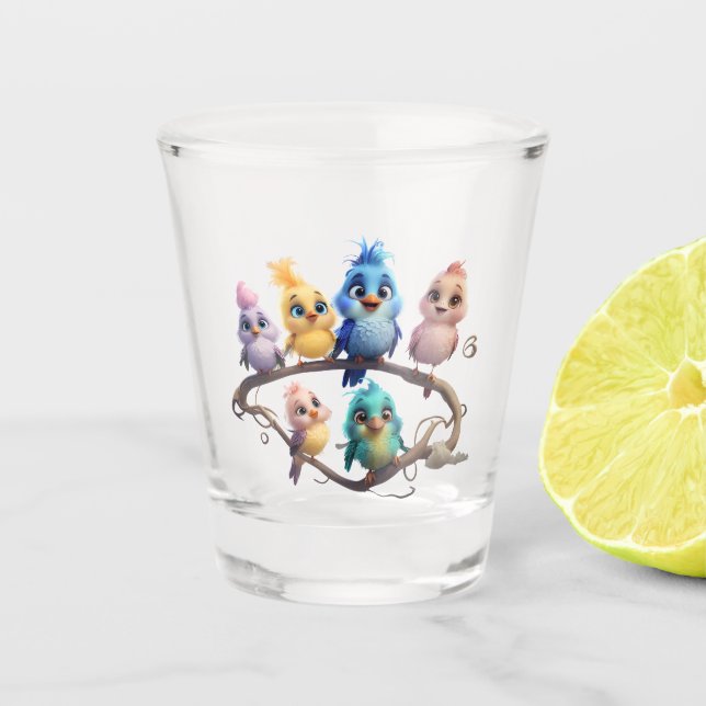 Copo De Shot Uma bela parada de pássaros de desenho animado em  (Frente)