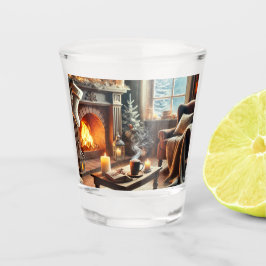 Copo De Shot Uma cena de inverno confortável perto da lareira q
