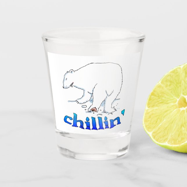 Copo De Shot Urso Polar, Colar o Vidro Branco (Frente)
