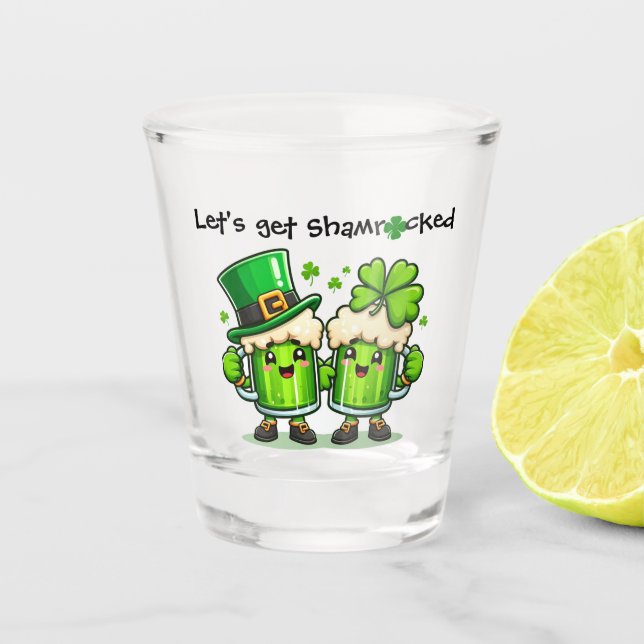 Copo De Shot Vamos nos Shamrock no Dia de São Patrício Leprecha (Frente)
