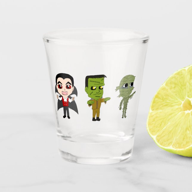 Copo De Shot Vampiro Chibi, monstro e múmia (Frente)