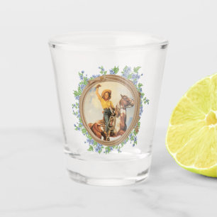 Copo De Shot Vaqueira ocidental do vintage com corda e flores