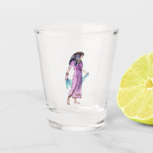 Copo De Shot Velho Mundo Egípcio Mulher Dourada Trimada Vestida