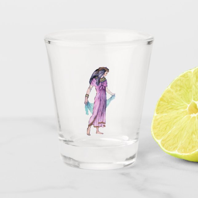 Copo De Shot Velho Mundo Egípcio Mulher Dourada Trimada Vestida (Frente)