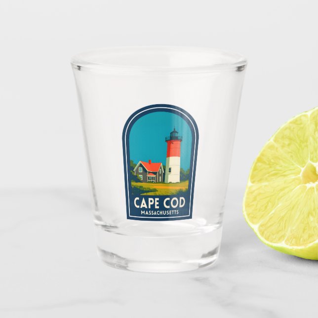 Copo De Shot Viagem Antiga Farol Nauset Cape Cod Retro (Frente)