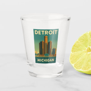 Copo De Shot Viagens vintage Detroit Michigan Cityscape Retro