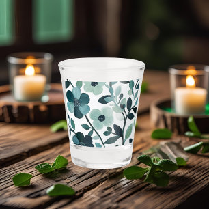 Copo De Shot Vidro Azul Elegante Aqua Botânico Floral