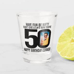 Copo De Shot Vidro branco preto de 50 anos, foto engraçada