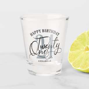 Copo De Shot Vidro de aniversário de 21 anos preto e prata ele