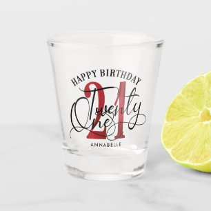 Copo De Shot Vidro de aniversário de 21 anos preto e vermelho