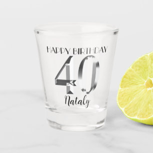 Copo De Shot Vidro de aniversário de 40 anos de prata metálico