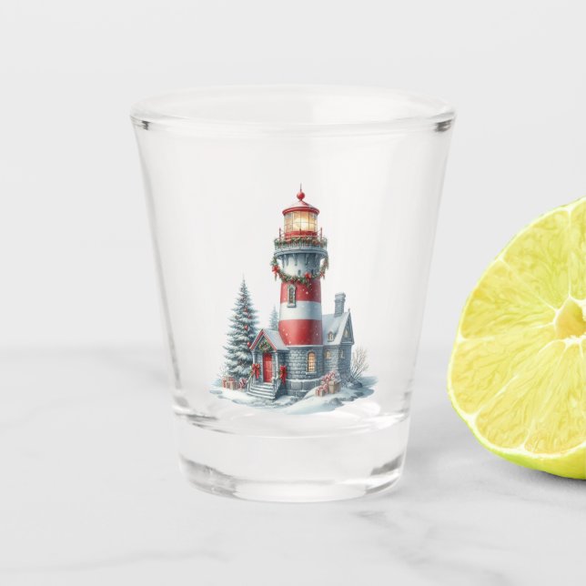 Copo De Shot Vidro de Aterro de Farol de Natal (Frente)