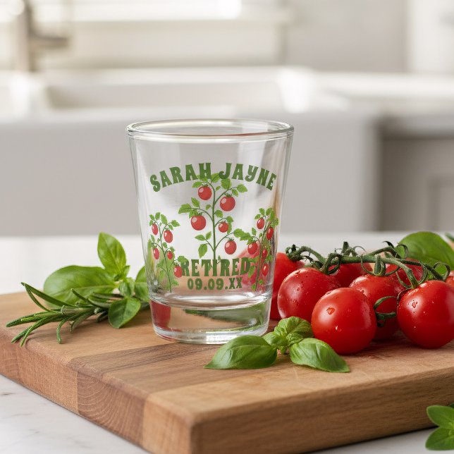 Copo De Shot Vidro de Atirão Personalizado da Usina de Tomate A (A tomato themed shot glass perfect gift for gardeners. Add your text!)