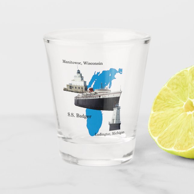 Copo De Shot Vidro de Badger Lake Michigan (Frente)
