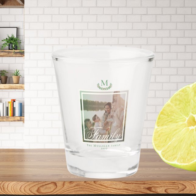 Copo De Shot Vidro de Foto Personalizado da Família | Monograma (Criador carregado)