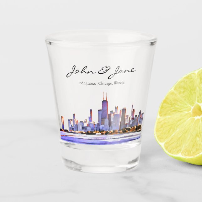 Copo De Shot Vidro de Skyline Personalizado em Chicago (Frente)