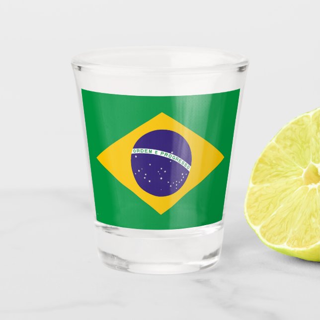 Copo De Shot Vidro de tiro Patriótico com bandeira do Brasil (Frente)