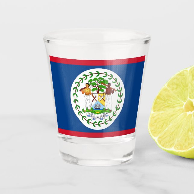 Copo De Shot Vidro disparado patriótico com bandeira de Belize (Frente)