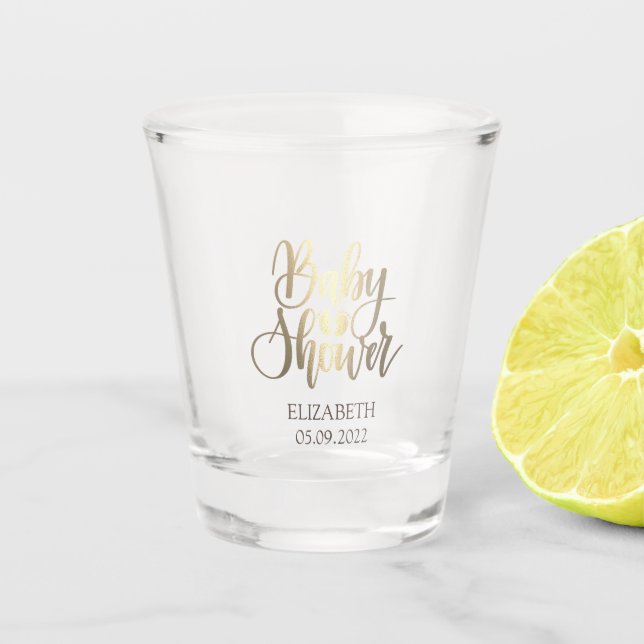 Copo De Shot Vidro Dourado com o Chá de fraldas (Frente)