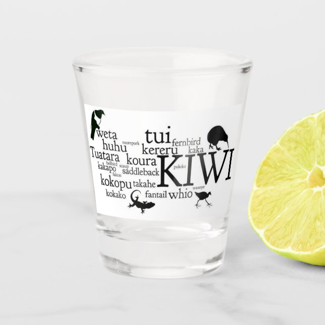 Copo De Shot Vidro Fotografado De Animais Icônicos Da Nova Zelâ (Frente)