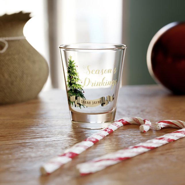 Copo De Shot Vidro Personalizado de Shot da Árvore de Natal Ele (A fun and festive shot glass with a Christmas tree. Just add your name!)