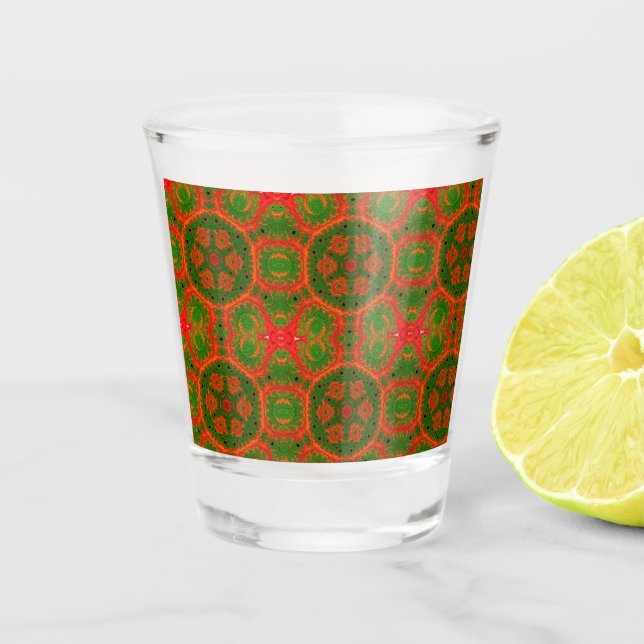 Copo De Shot Vidro quente de caleidoscópio laranja e verde (Frente)