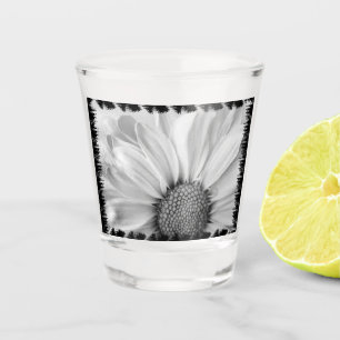 Copo De Shot Vidro quente de flores brancas e pretas