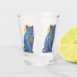Copo De Shot Vidro quente de gato azul