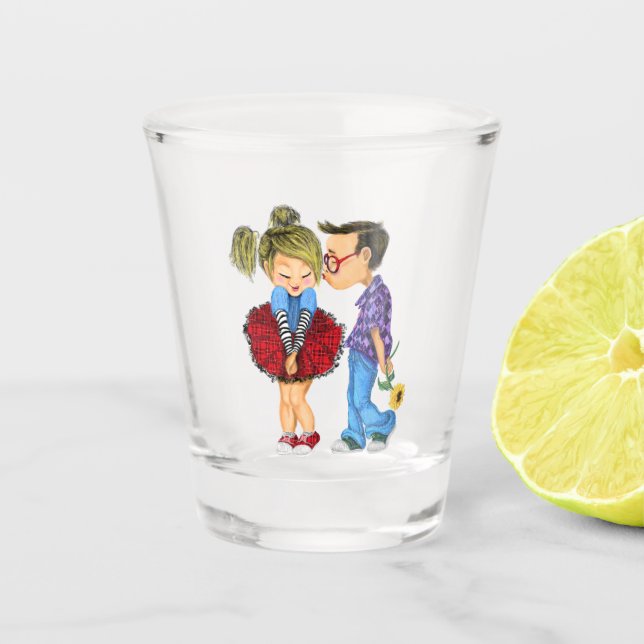 Copo De Shot Vidro Romântico por Casal - Amor (Frente)