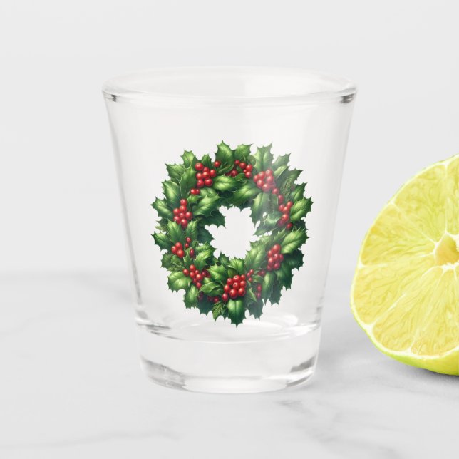 Copo De Shot Vidro Shot Holly Wreath de Natal (Frente)