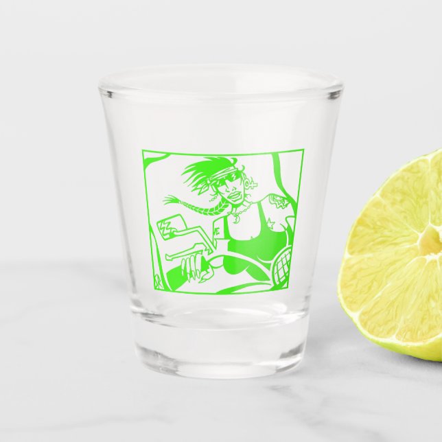 Copo De Shot Vidro verde Pintinho Biker (Frente)