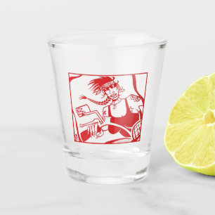 Copo De Shot Vidro vermelho Pintinho Biker