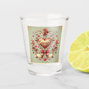 Copo De Shot Vintage Heart Dia de os namorados xoxo