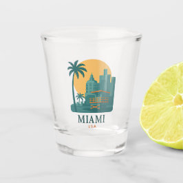 Copo De Shot Vintage Miami USA Shot Glass – Retro Beach Skyline