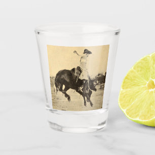 Copo De Shot Vintage Rodeo Cowgirl em Bucking Horse Photo