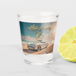 Copo De Shot Vintage Sports car em uma praia tropical Happy 50t