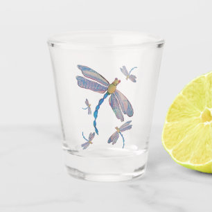 Copo De Shot Voo Delicado Rosa e Azul de Dragonflies Mug