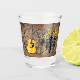 Copo De Shot Wagon Wheel Guitar Botas de cowboy Girassóis