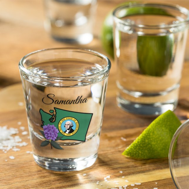 Copo De Shot Washington Flag e Flower Pacific Rhododendron (Criador carregado)