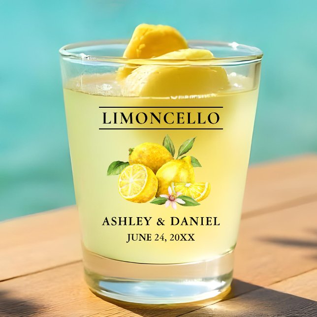 Copo De Shot Watercolor Lemons Greenery Weding Limoncello (Customize to change text size or text style.)