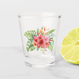 Copo De Shot Watercolor Red e Orange Hibiscus